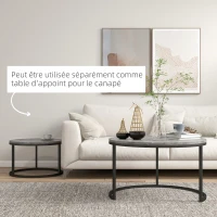 HOMCOM Lot de 2 tables basses gigognes empilable design industriel plateau imitation ciment pieds en métal gris(m-5)