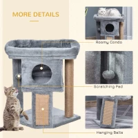PawHut Cat Tree Tower for Indoor Cats Cat Scratching Post Climbing Activity Centre w/Jute Scratching Pad, Toy Ball, Cat House - Grey(m-5)