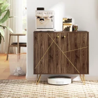 HOMCOM Sideboard Storage Cabinet with Golden Lines, Modern Luxury Living Room Cabinet with Adjustable Shelf, Steel Harpin Legs, Brown(m-8)