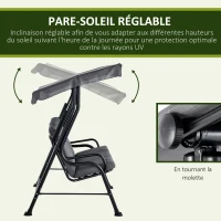 Outsunny Balancelle de Jardin 3 Places Grand Confort Toit Inclinaison réglable épais Coussins Amovibles Polyester Acier époxy Gris(m-4)