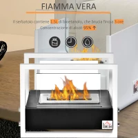 HOMCOM Camino a Bioetanolo Portatile, Biocamino da Tavolo o da Terra in Acciaio e Vetro, Serbatoio da 1.5L, Bianco e Nero(m-4)