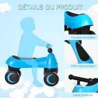 HOMCOM Draisienne vélo enfant porteur enfants voiture 4 roues EVA selle guidon ergonomique métal PP bleu noir(m-7)