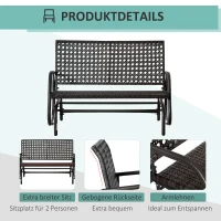 Outsunny Polyrattan Schaukelstuhl 2-Sitzer Gartenbank mit Rückenlehne Schaukelbank für 2 Personen Gartenschaukel Outdoor Bank Sitzbank für Garten Terrasse Park 70 x 120 x 84 cm Grau(m-6)