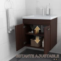 kleankin Mueble de Baño con Lavabo Cerámico Armario Bajo de Lavabo de Pared con 2 Puertas Estante Ajustable 60x45,5x60 cm Marrón(m-7)