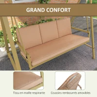 Outsunny Balancelle de jardin 3 places Toit Inclinaison réglable épais Coussins Amovibles Polyester Acier époxy Beige(m-5)
