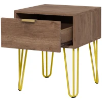 HOMCOM Table de chevet table de nuit avec tiroir table d'appoint en bois - pieds en épingle acier doré 39,5L x 41l x 49H cm(m-10)