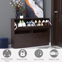 HOMCOM Wooden Modern Design 4 Drawer Shoes Cabinet Pull Down Shelf Storage Organiser Entrance Hallway Furniture - Dark Brown(m-7)