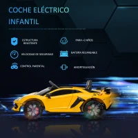 HOMCOM Coche Eléctrico para Niños de +3 Años Lamborghini SVJ Batería 12V con Mando a Distancia Velocidad de 3-5 km/h Música y Faros Carga 25 kg 123x66,5x45,5 cm Amarillo(m-4)