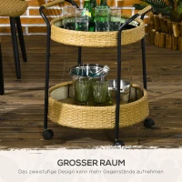 Outsunny Outdoor Servierwagen, 2 Etagen, Bremsen, Polyrattan, Metallrahmen, Φ50 x 66H cm, Gelb(m-6)