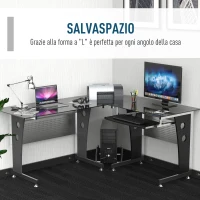 HOMCOM Scrivania Angolare per Computer Scrivania da Ufficio Porta PC 164 x 139 x 75cm Nero(m-6)