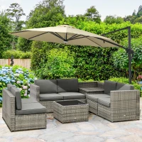Outsunny Gartenmöbel-Set aus PE-Rattan 5tlg. abnehmbare Polster, inkl. Stauraum, Grau(m-2)