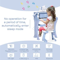 HOMCOM 37 Keys Kids Piano Mini Electronic Keyboard Light Kids Musical Instrument Educational Game Children Grand Piano Toy Set w/Stool & Microphone & Music Stand (Blue)(m-5)