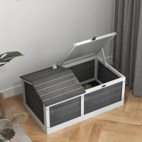 PawHut Wooden Tortoise House, Small Pet Reptile Shelter, with Hide Den and Run - Grey(m-8)