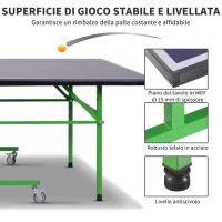 HOMCOM Tavolo da Ping Pong Pieghevole Interno con 8 Ruote 152.5 × 274 × 76cm(m-6)