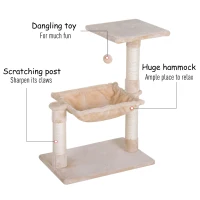 PawHut Cat Scratch Post with Bed Cat Tree for Indoor Cats Sisal Scratching Posts Hammock Kitty Activity Centre Beige(m-6)