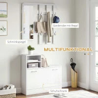 HOMCOM Garderoben-Set Garderobenständer Garderobenhalter, 6 Kleiderhaken, 1 Spiegel, 85 cm x 24 cm x 80 cm, Weiß + Silber(m-4)