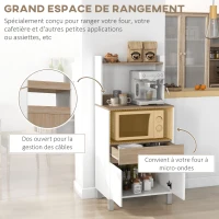 HOMCOM Meuble desserte de cuisine pour micro-ondes avec placard tiroir étagère supérieur 60 x 40 x 131 cm naturel et blanc(m-4)