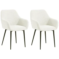 HOMCOM Set 2 Sedie da Pranzo Nordiche Imbottite con Braccioli Ricurvi in Tessuto Effetto Velluto, 54x57x80 cm, Crema(m-1)