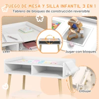 HOMCOM Juego de Mesa y Silla Infantil Mesa para Niños con Tablero de Bloques de Construcción y Rollo de Papel Blanco(m-4)