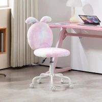 HOMCOM Fuzzy Office Chair with Bunny Ears, Faux Fur Swivel Desk Chair, Armless Makeup Vanity Chair with Adjustable Height for Bedroom, Study Room, Colourful(m-2)
