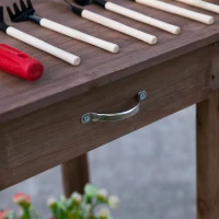 Outsunny Pflanztisch mit Schublade 2 Stufen Gärtnertisch mit waschbecken und Rollen Garten Tannenholz Braun 92 x 45 x 119 cm(m-7)