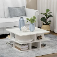 HOMCOM Mesa de Centro Cuadrada Moderna con Múltiples Estantes para Salón Oficina Dormitorio Estudio 70x70x36,5 cm Blanco(m-2)
