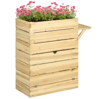 Outsunny Hochbeet mit Klapptisch und Stauraum, lackiertes Massivholz, Innenverkleidung aus Vlies, 105cm x 39,5cm x 105cm(m-11)