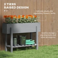 Outsunny Wooden Two-Tier Raised Planter - Grey(m-4)