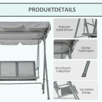 Outsunny Hollywoodschaukel mit verstellbarem Sonnendach, 3-Sitzer Gartenschaukel mit Anti-Rutsch-Füßen, Schaukelbank belastbar bis 240 kg, Gartenliege für Garten, Terasse, 170x110x153cm, Grau+Silber(m-6)