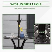 Outsunny 78 cm Round Garden Dining Table with Parasol Hole Antique Cast Aluminium Outdoor Table Only, Black(m-5)