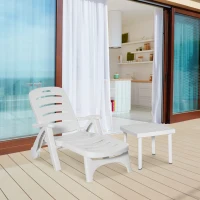 Outsunny 2pcs Garden Furniture Set Outdoor Furniture Set Dining Table, 1 Lounge Chair and 1 Garden Side Table White(m-2)