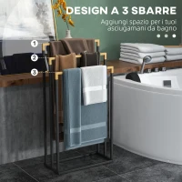 kleankin Portasciugamani a 3 Sbarre in Bambù e Acciaio con Design Autoportante, 45x22.5x86 cm(m-4)