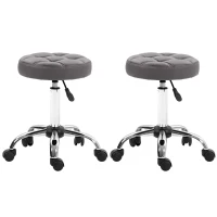 HOMCOM Salonhocker, höhenverstellbar, 360° drehbar, Kunstleder, Ø35,5 x 48-63H cm, Grau(m-1)