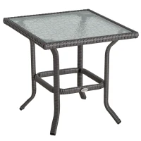 Outsunny Conjunto de Muebles de Ratán Juegos de 3 Piezas de Jardín 2 Sillones 65x66x75 cm y Mesa de Vidrio Templado 50x50x50 cm con Cojines Acolchados para Terraza Patio Gris(m-9)