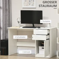 HOMCOM Computertisch, Schreibtisch,  2 Schubladen, Hochglanzoptik, Weiß(m-4)