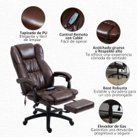 Vinsetto Silla de Masaje Reclinable con Altura Ajustable Reposapiés Retráctil y Control Remoto 68,5x68,5x113-121 cm Marrón(m-7)