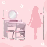 AIYAPLAY Kids Dressing Table Set Kids Make up Table with Stool and Mirror, Storage Drawers, Gift for Aged 3-8(m-3)