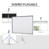 HOMCOM Pantalla de Proyección Manual con Soporte 100 Pulgadas Formato 4:3 para Interior y Exterior 203x152 cm Blanco(m-4)