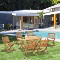 Outsunny 7 Piece Wooden Garden Dining Set with Umbrella Hole, Folding Dining Table and Armchairs with Parasol Hole, 6 Seater Outdoor Patio Furniture for Backyard, Deck and Balcony, Teak(m-10)