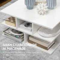 HOMCOM Mesa de Centro Cuadrada Moderna con Múltiples Estantes para Salón Oficina Dormitorio Estudio 70x70x36,5 cm Blanco(m-5)