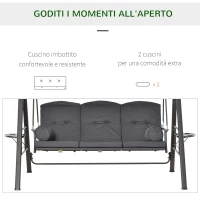 Outsunny Dondolo da Giardino 3 Posti con Tetto Regolabile, Portabicchieri e Cuscini, 208x120x172 cm, Grigio(m-4)