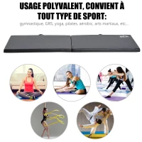 HOMCOM Tapis de gymnastique yoga pilates fitness pliable portable grand confort 180L x 60l x 5H cm revêtement synthétique noir(m-4)