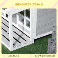 PawHut Hundehütte mit Veranda, wetterbeständig, behandeltes Tannenholz, 3 Fenster, Hellgrau + Weiß(m-7)
