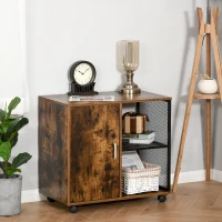 HOMCOM Printer Stand Home Office Mobile Storge File Cabinet Organizer with Castors, Door, Vintage Brown(m-6)