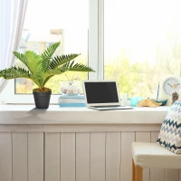 HOMCOM Kunstpflanze, Tropische Palme, inkl. Übertopf, 50 cm, Grün + Schwarz(m-2)