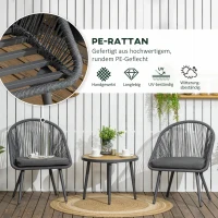Outsunny 3-teiliges Bistro-Set aus PE-Rattan, wetterbeständig, 1 Tisch, 2 Stühle, 63 cm x 62 cm x 82 cm, Dunkelgrau(m-4)