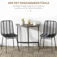 HOMCOM 2er-Set Esszimmerstühle Aktzentstühle Küchenstühle, Boho-Stil, Rattan,  44 cm x 58 cm x 85 cm, Schwarz(m-4)