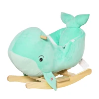 HOMCOM Caballito Balancín Forma Ballena para Niños de 18-36 Meses Mecedora de Felpa con Sonidos Cinturón de Seguridad y Reposapiés 60x33x50 cm Turquesa(m-11)