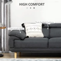 HOMCOM 3 Seater Corner Sofas for Living Room with Adjustable Headrest, Fabric L Shaped Sofa Settee, Couch, Dark Grey(m-5)