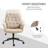 Vinsetto Office Desk Chair, Linen-Feel Fabric Vanity Chair with Adjustable Height, Armrest, Swivel Chair for Home, Beige(m-4)